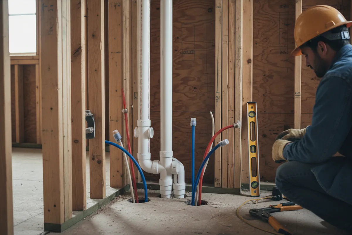 Drain and supply rough-in during Sump Pump Repair in Wilton